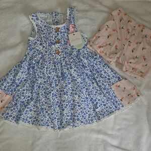 SweetHoney Blue Floral Dress with Pink Shorts with Peach Print